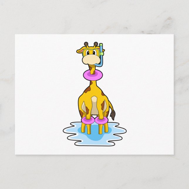 Giraffe at Swimming with Swim ring Postcard (Front)