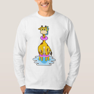 Giraffe at Swimming with Swim ring T-Shirt