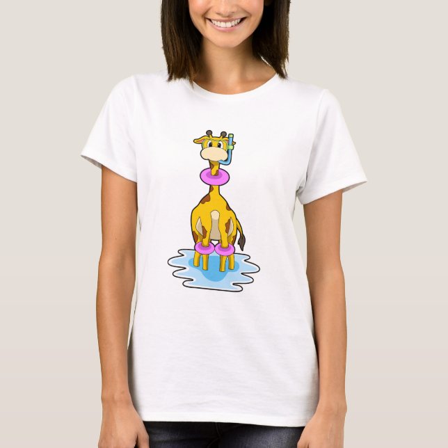 Giraffe at Swimming with Swim ring T-Shirt (Front)
