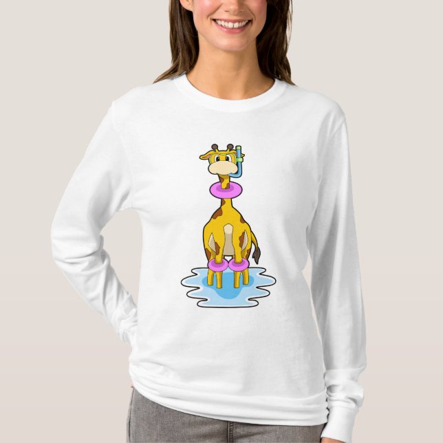 Giraffe at Swimming with Swim ring T-Shirt (Front)