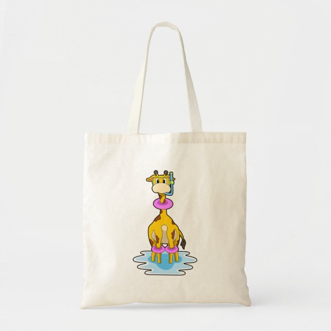 Giraffe at Swimming with Swim ring Tote Bag (Front)