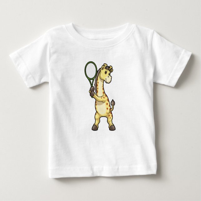 Giraffe at Tennis with Tennis racket Baby T-Shirt (Front)