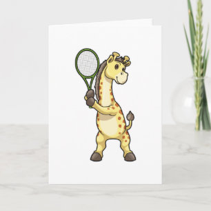 Giraffe at Tennis with Tennis racket Card