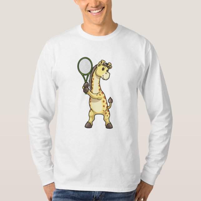 Giraffe at Tennis with Tennis racket T-Shirt (Front)
