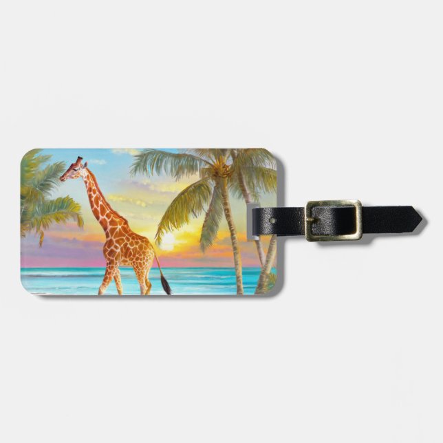 Giraffe at the Beach Tropical Luggage Tag (Front Horizontal)