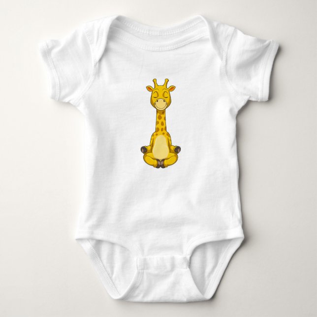 Giraffe at Yoga Meditation Baby Bodysuit (Front)