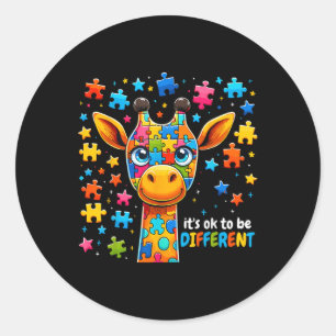 Giraffe Autism Awareness Its Ok To Be Different _1 Classic Round Sticker