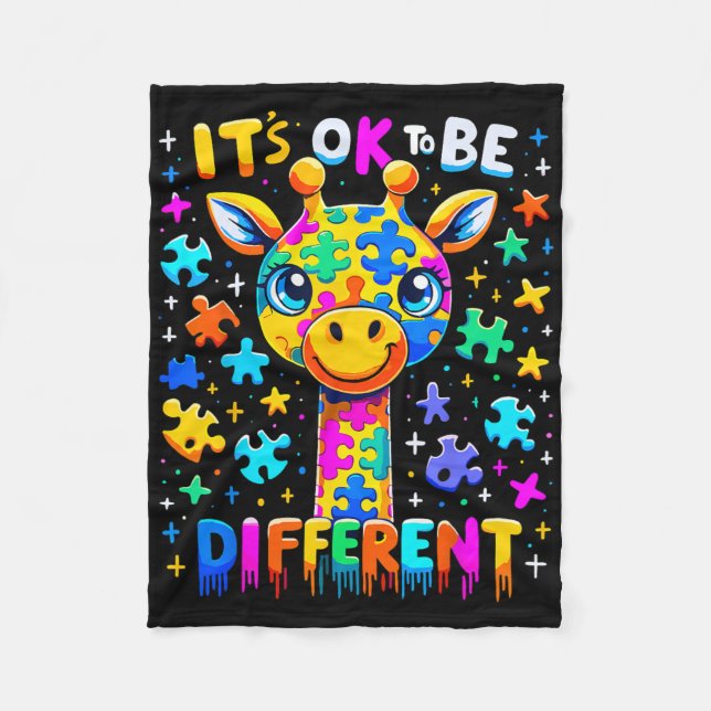 Giraffe Autism Awareness It's Ok To Be Different 1 Fleece Blanket (Front)