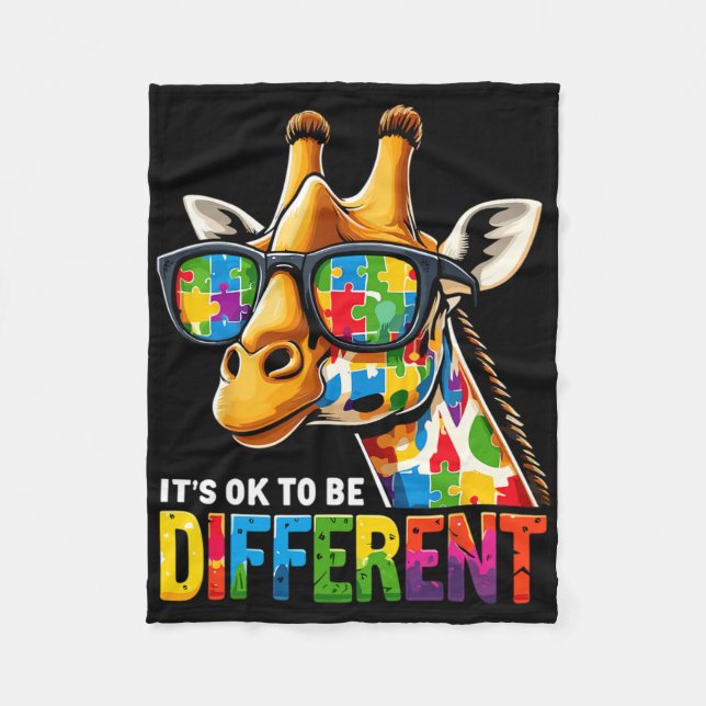 Giraffe Autism Awareness Its Ok To Be Different  Fleece Blanket (Front)