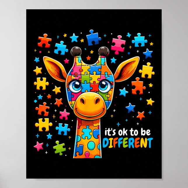 Giraffe Autism Awareness It's Ok To Be Different  Poster (Front)
