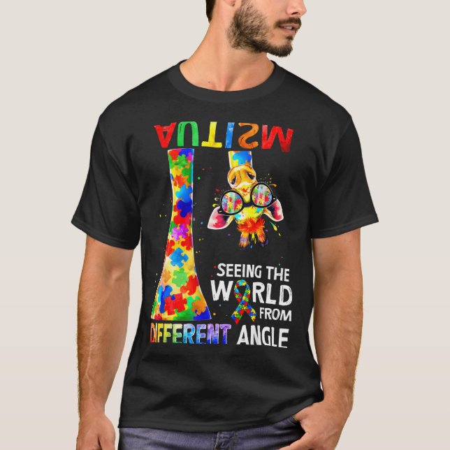 Giraffe Autism Awareness Seeing World Different T-Shirt (Front)