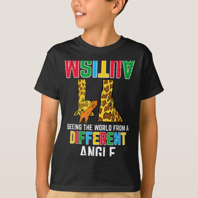Giraffe Autism Seeing World Different Angle Awaren T-Shirt (Front)