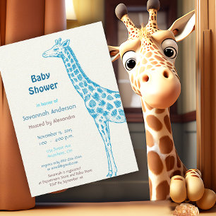 Giraffe Baby Boy Shower Invitations