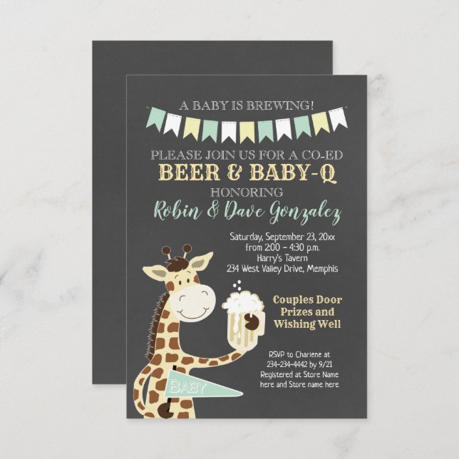 Giraffe Baby-Q Couples Baby Shower Invitation (Front/Back)