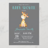 Giraffe Baby Shower Invitation Aqua and Grey