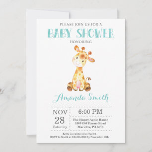 Giraffe Baby Shower Invitation Aqua and Grey