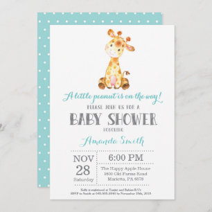 Giraffe Baby Shower Invitation Aqua and Grey