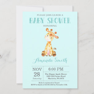 Giraffe Baby Shower Invitation Aqua and Grey