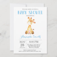 Giraffe Baby Shower Invitation Blue and Grey