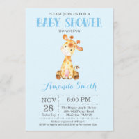 Giraffe Baby Shower Invitation Blue and Grey