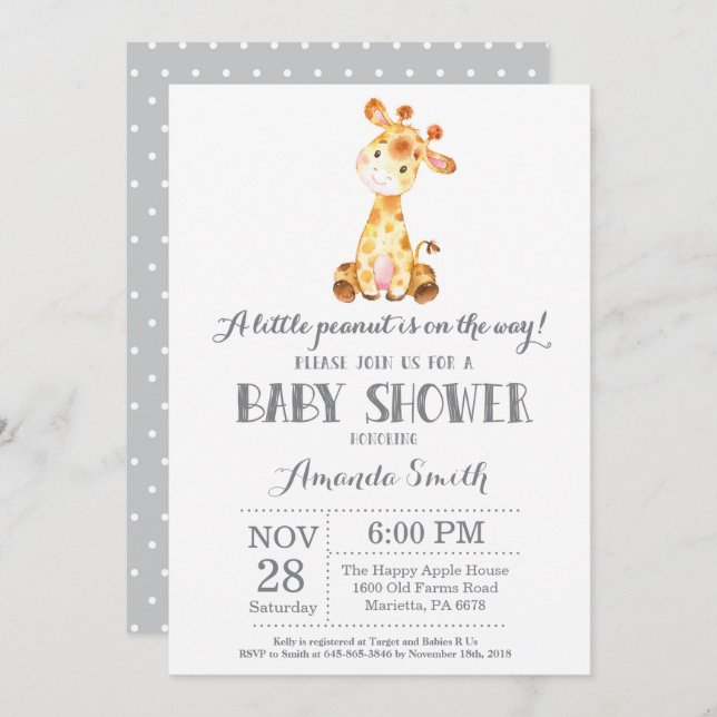 Giraffe Baby Shower Invitation Grey (Front/Back)