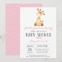 Giraffe Baby Shower Invitation Pink and Grey
