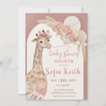 Giraffe Baby Shower Invitation Pink Boho Safari