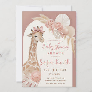 Giraffe Baby Shower Invitation Pink Boho Safari