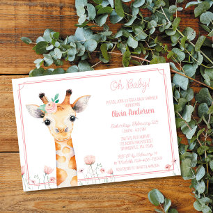 Giraffe Baby Shower Invitation, Pink Girl Giraffe  Invitation