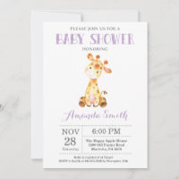 Giraffe Baby Shower Invitation Purple and Grey