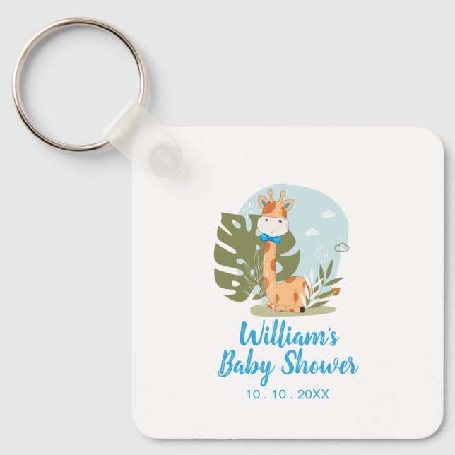Giraffe Baby Shower Napkin (Boy Safari Animal) Key Ring (Front)