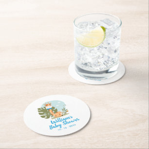 Giraffe Baby Shower Napkin (Boy Safari Animal) Round Paper Coaster