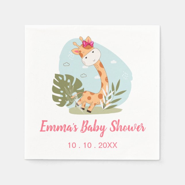 Giraffe Baby Shower Napkin (Girl Safari Animal) (Front)