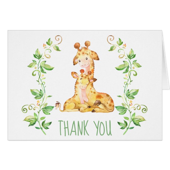 Giraffe Baby Shower Party Thank You Note Card (Front Horizontal)