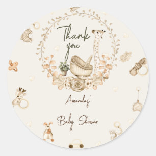 Giraffe Baby Shower Thank You Classic Round Sticker