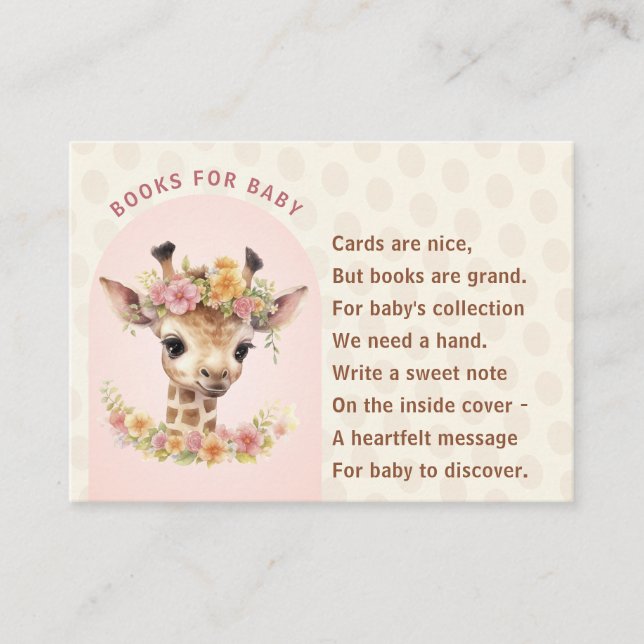 Giraffe Baby Shower Wild Girl Safari Book Request Enclosure Card (Front)