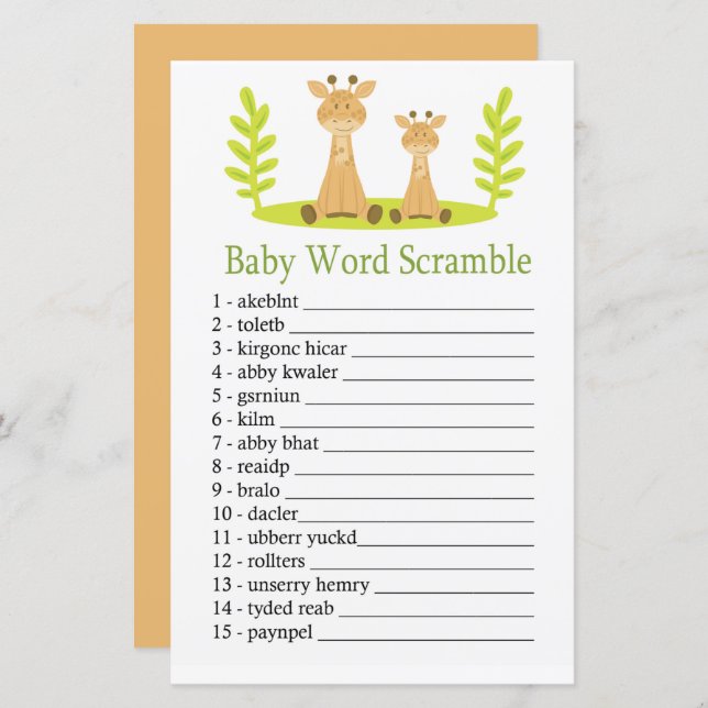 Giraffe Baby word scramble game (Front/Back)