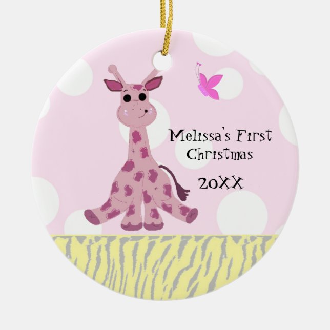 Giraffe Baby's First Christmas Ceramic Tree Decoration (Front)