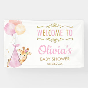 Giraffe Balloons Girl Baby Shower Welcome Backdrop Banner