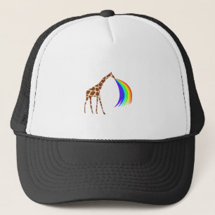Giraffe barfing a rainbow trucker hat