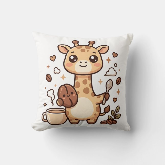 Giraffe Bean Spoon Kawaii Coffee Pillow (Front)