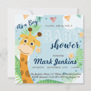 Giraffe beautiful fun Baby Boy Shower Invitation