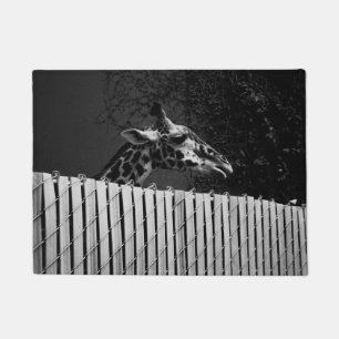 Giraffe behind Fence Black & White Photograph Doormat