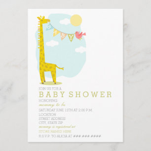 Giraffe + Bird Neutral Baby Shower Invitation