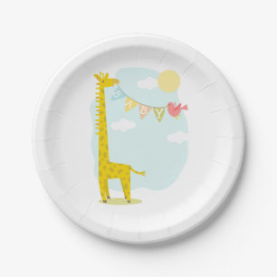 Giraffe + Bird Neutral Baby Shower Paper Plate