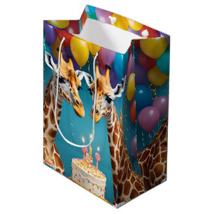 Giraffe Birthday Party With Balloons Cake, Medium Gift Bag