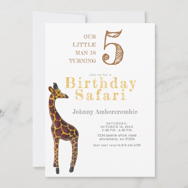 Giraffe Birthday Safari for Boy Invitation (Front)