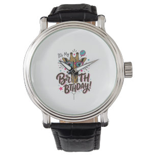 Giraffe Birthday Vintage Engraving Party Shirt_1 Watch
