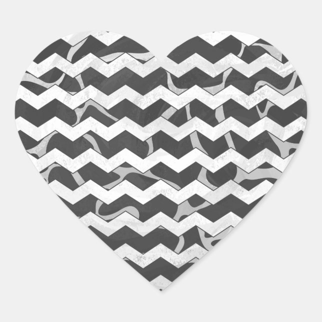 Giraffe Black and Grey Chevron Pattern Heart Sticker (Front)