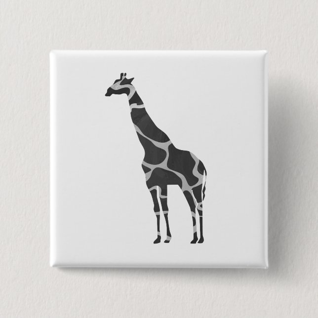 Giraffe Black and Grey Silhoutte 15 Cm Square Badge (Front)
